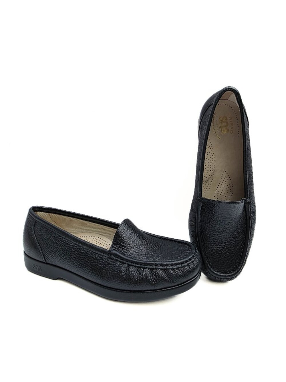 SAS Simplify Womens Loafers Shoes 8.5 WW Black‎ Leather Slip On Tripad Comfort